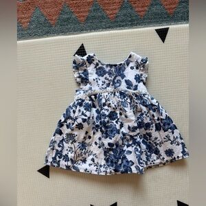 MIA & Mimi|Baby girl Blue and White Floral cotton sundress,short sleeve•••3-6M